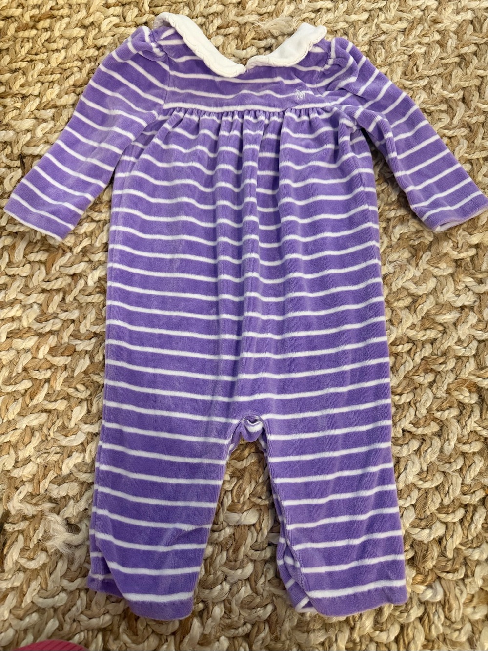 Ralph Lauren Lavender Stripe Peter Pan Collar Velour playsuit